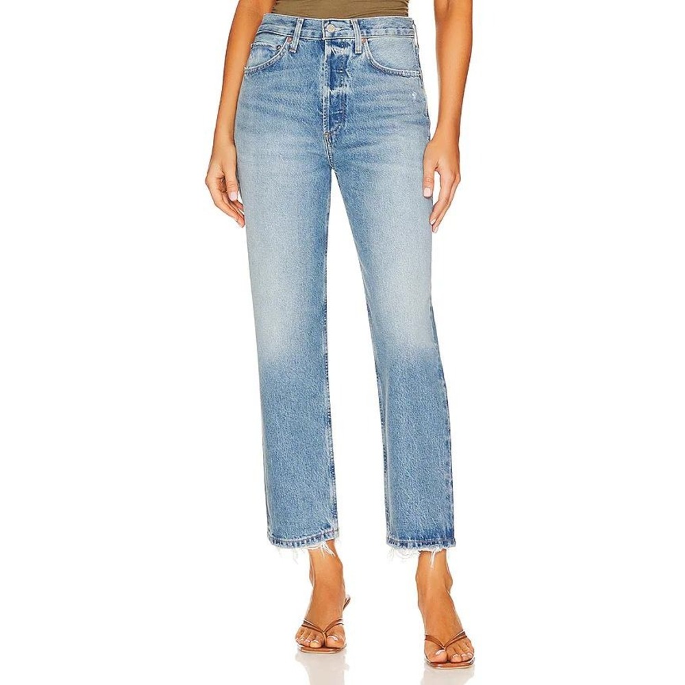 AGOLDE High Rise Straight Leg Light Wash 90s Crop Jeans Blue Size 26